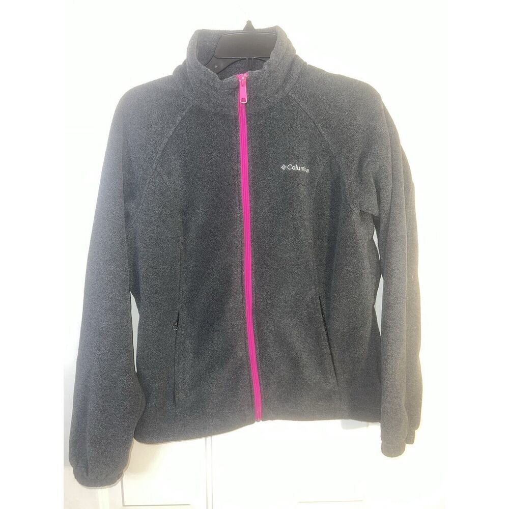 Columbia Dark Gray and Pink Zipper Fleece Full Zip Jacket Women’s Size Medium